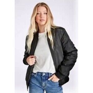 Justfab Womens Bomber Jacket Full Zip Black Sz Medium New with Tags Relaxed Fit